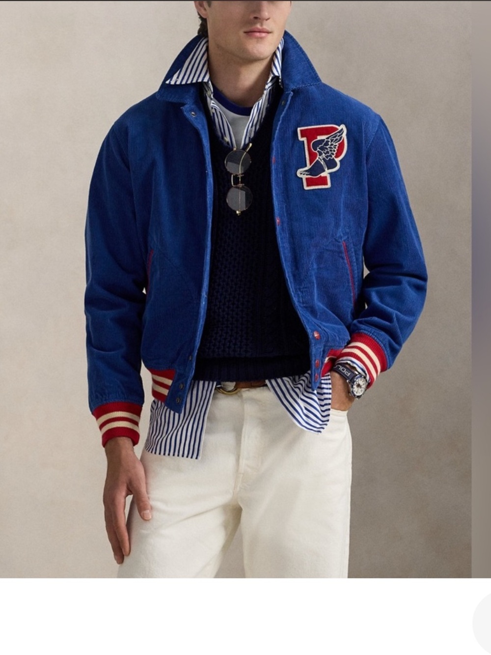 NWT Polo Ralph Lauren Corduroy Varsity P Wing Stadium Jacket M